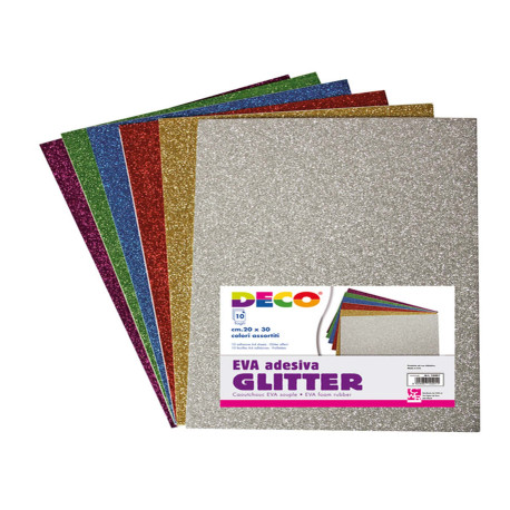 Gomma crepp glitter adesiva - 20 x 30 cm - colori assortiti - DECO - busta 10 fogli