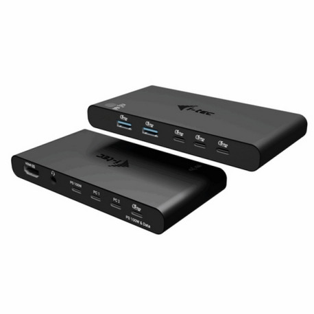 i-tec KVM Docking Station HDMI for 2 hosts, Power Delivery 2x 100W, Cablato, USB 3.2 Gen 1 (3.1 Gen 1) Type-C, 100 W, Nero, 384