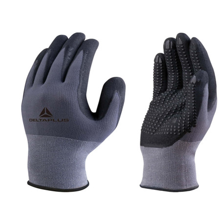 Guanti di precisione VE727NO - poliammide - palmo in nitrile/poliuretano - grip sul palmo - taglia 09 - grigio/nero - Deltaplus