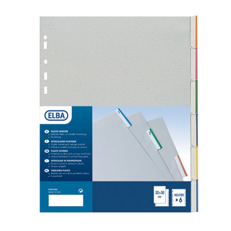 Separatore - 6 tacche personalizzabili - PP - 22x30 cm - grigio - Favorit