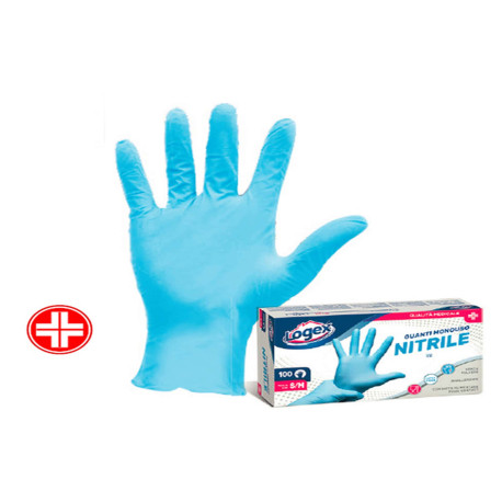Guanti in nitrile non talcato - per uso medicale - taglia XL - azzurro - Logex Professional - scatola 100 pezzi