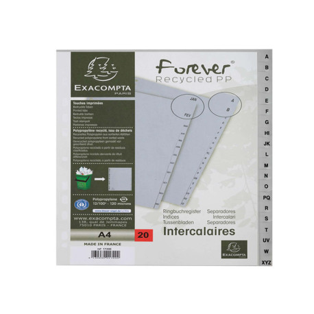 Intercalare alfabetico - PP riciclato - A4 - A-Z - grigio - Exacompta