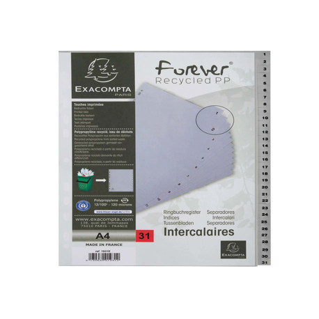 Intercalare numerico - 31 tasti - A4 - PP riciclato - grigio - Exacompta