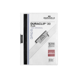 DURABLE DURACLIP 30 PLUS - Cartelletta archiviazione documenti - per A4 - capacità 30 fogli - bianco con copertina anteriore tr