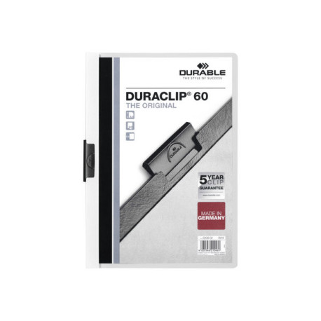 DURABLE DURACLIP 60 - Cartelletta archiviazione documenti - per A4 - capacità 60 fogli - bianco con copertina anteriore traspar
