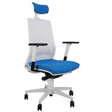 Poltrona semidirezionale Light LLBPG - con braccioli regolabili e poggiatesta - blu chiaro/bianco -