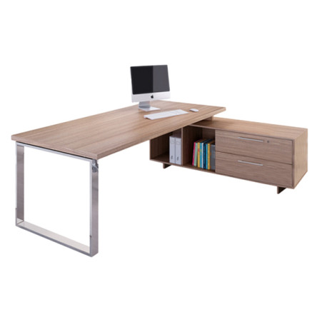 Scrivania Manager Prestige Metal - 210x90x74 cm - con mobile servizio reversibile - ciliegio arabis
