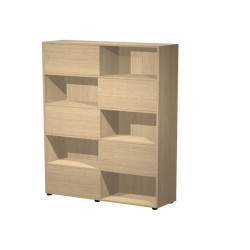 Libreria alta Tetris - 5  ripiani - ante scorrevoli - 120 x 35 x 191 cm - rovere/rovere