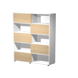 Libreria alta Tetris - 5  ripiani - ante scorrevoli - 120 x 35 x191 cm - rovere/bianco