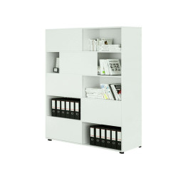 Libreria alta Tetris a 5 ripiani ante scorrevoli - 120x35x191 cm - Bianco/bianco