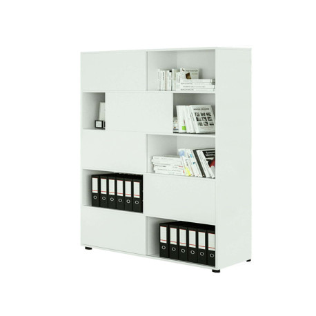 Libreria alta Tetris a 5 ripiani ante scorrevoli - 120x35x191 cm - Bianco/bianco