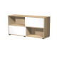 Libreria bassa Tetris a 2 ripiani ante scorrevoli - 120x35x79 cm - bianco/rovere