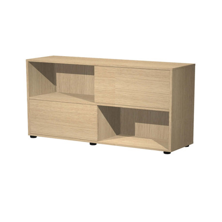 Libreria bassa Tetris a 2 ripiani ante scorrevoli - 120x35x79 cm - rovere/rovere
