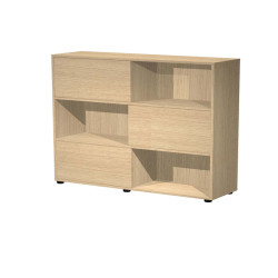 Libreria bassa Tetris a 3 ripiani ante scorrevoli - 120x35x116 cm - rovere/rovere
