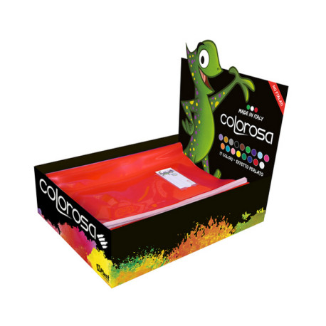 Coprimaxi Gold - c/alette - 21 x 30 cm - PVC - 300 mic - laccato - colori assortiti - Colorosa - expo 60 pezzi