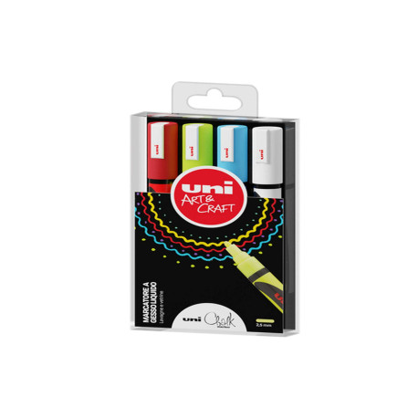 Marcatore a gesso liquido Uni Chalk Marker - punta tonda 1,80 - 2,50 mm - Uni Mitsubishi - busta 4 pezzi