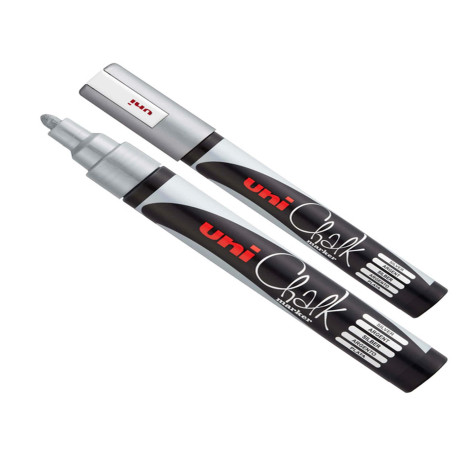 Marcatore a gesso liquido Uni Chalk Marker - punta tonda da 1,80-2,50mm - argento - Uni Mitsubishi