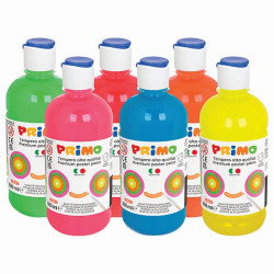 Tempera brillante perlata - 500ml - colori fluo assortiti - Primo - box 6 colori
