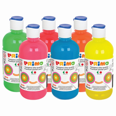 Tempera brillante perlata - 500ml - colori fluo assortiti - Primo - box 6 colori