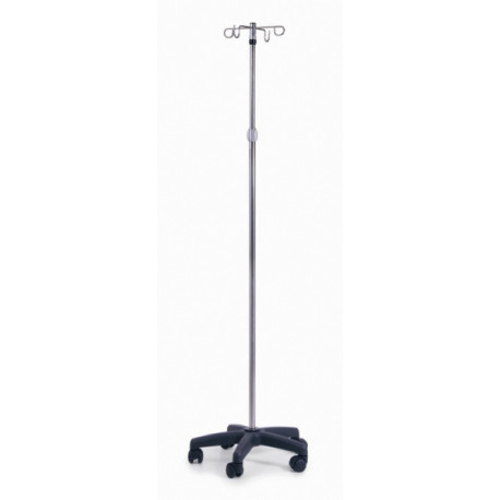 Asta portaflebo con 4 ganci in plastica, base in plastica con ruote