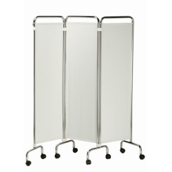 Paravento a  3 ante 150x50x170h, telaio in metallo cromato, pannelli in materiale plastico, lavabile