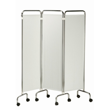 Paravento a  3 ante 150x50x170h, telaio in metallo cromato, pannelli in materiale plastico, lavabile