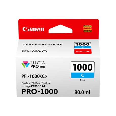 Canon PFI-1000 C - 80 ml - ciano - originale - serbatoio inchiostro - per imagePROGRAF PRO-1000